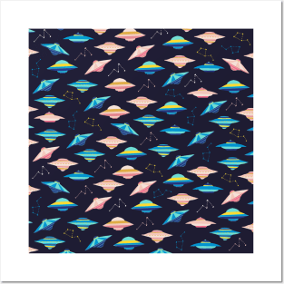 Cute Flying Saucer Pattern Posters and Art